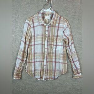 American Eagle Size XS Boyfriend Fit Plaid Button Up Lightweight Cotton Shirt